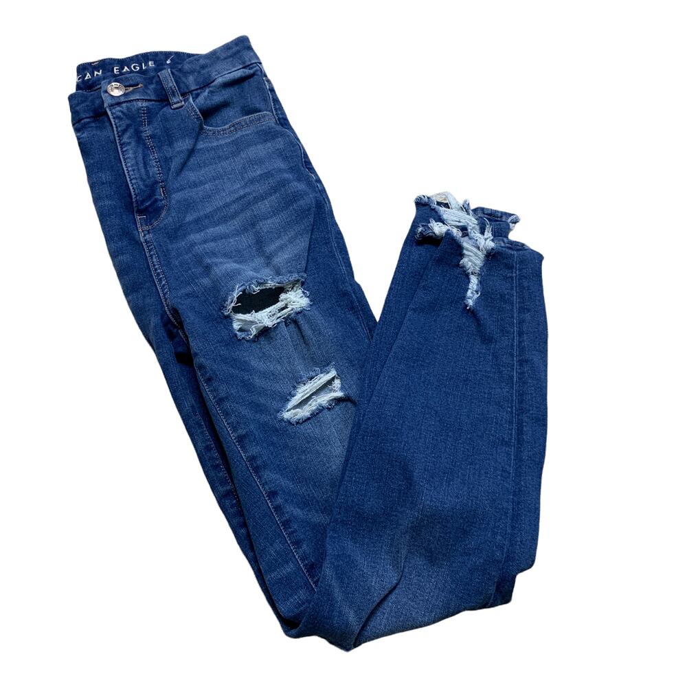 American Eagle Curvy Super Hi-Rise Jegging Distressed Denim Jeans Size 2